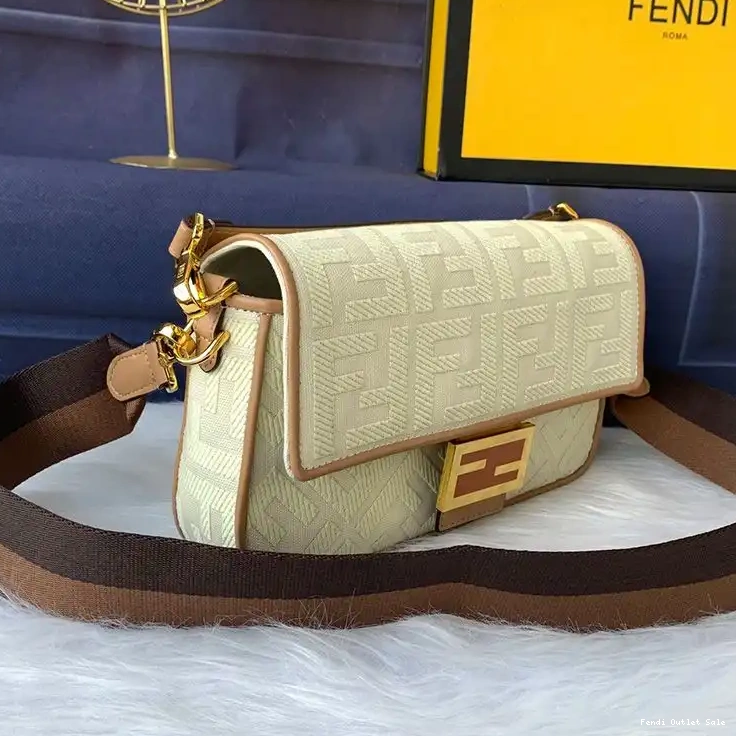 Cheap Fendi FF Medium Motif Bag In Baguette Canvas Apricot 0613